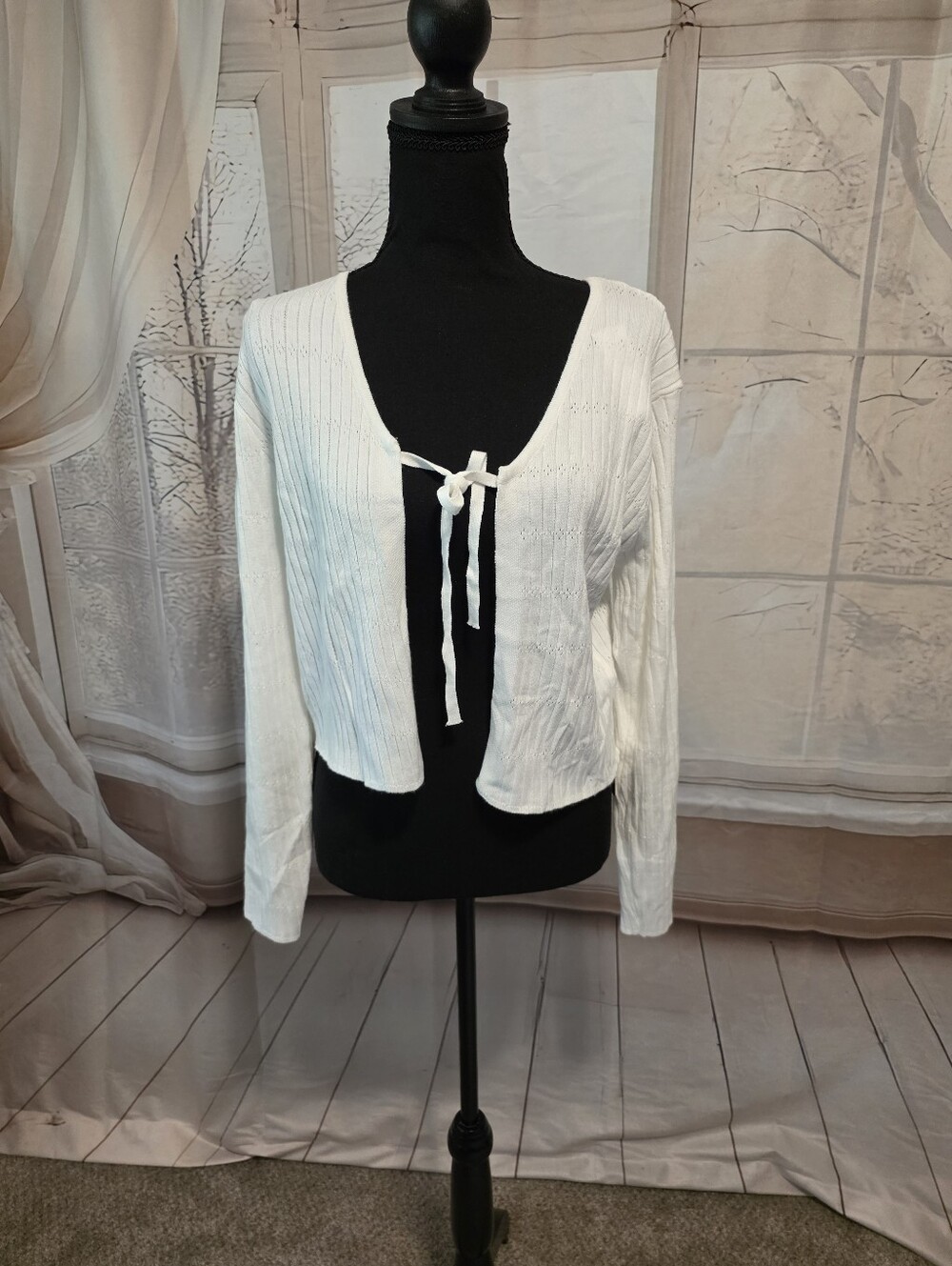 Kohl's White Tie-Front Ribbed Cardigan